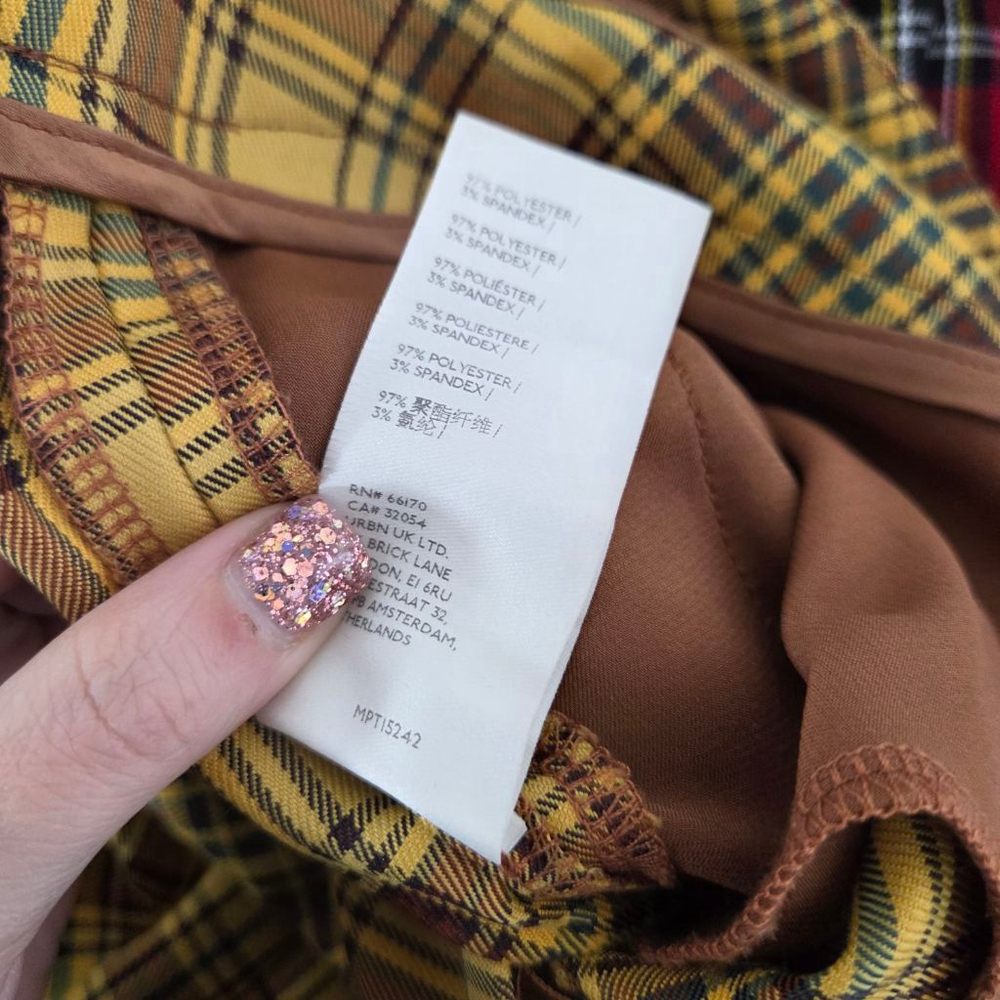 Anthropologie Plaid Wide Leg Pants Marygold Gold Tartan yellow women's large L - Picture 7 of 7
